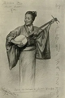Andresen Prints: Woman playing the shamisen, Mentaki Falls