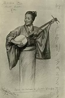 Christian Wilhelm Allers Gallery: Woman playing the shamisen, Mentaki Falls, Kobe, Japan, 1898. Creator: Christian Wilhelm Allers