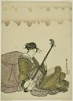 Woman playing shamisen, from an untitled series of women at leisure, c. 1795 / 1800