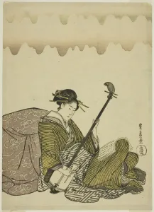 Toyohiro Utagawa Prints: Woman playing shamisen, from an untitled series of women at leisure, c. 1795 / 1800