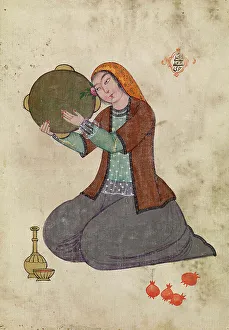 Pomegranates Prints: A woman playing the tambourine. Creator: Kuli Mili Hoi