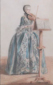 Pannier Prints: Woman Playing the Violin, Seen from the Front, ca. 1758-59. Creator: Louis de Carmontelle