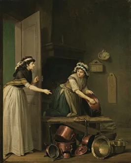 Polishing Prints: A Woman Polishing Copper Pans, c18th century. Creator: Per Hillestrom