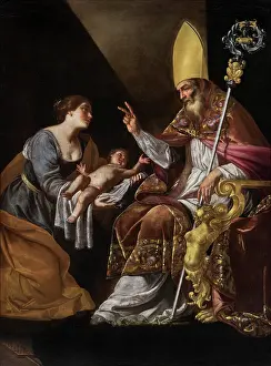 Roman School Prints: A Woman presenting her Child to Saint Blaise
