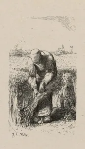 Flax Prints: Woman Pulling Flax, 1853, after drawing made in 1852. Creator: Jacques-Adrien Lavieille