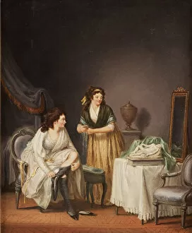 At The Toilet Collection: A woman pulling up her stocking, 1798