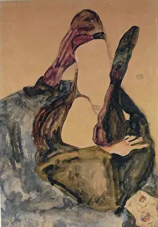 Schiele Prints: Woman with Raised Leg and Purple Stockings, 1911. Creator: Schiele, Egon (1890-1918)