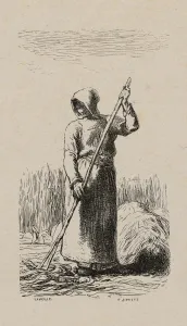 Manual Labour Prints: Woman Raking Hay, 1853, after drawing made in 1852. Creator: Jacques-Adrien Lavieille
