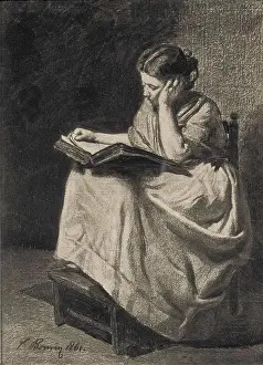 Crayon Prints: Woman Reading, 1861. Creator: Francois Bonvin