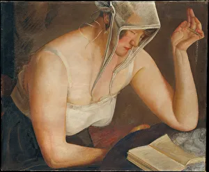 Woman Reading, c. 1922. Artist: Grigoriev, Boris Dmitryevich (1886-1939)