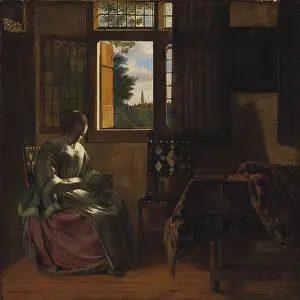 Message Prints: A Woman Reading a Letter by a Window, 1664. Creator: Hooch, Pieter, de (1629-1684)