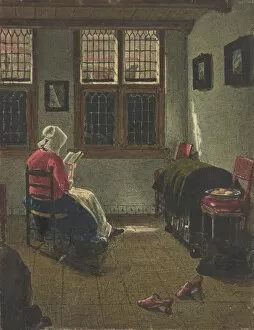 A Woman Reading, after Pieter Janssens Elinga, 1846-47. Creator: Francois Bonvin