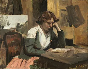 Woman Reading in the Studio, c. 1868. Creator: Jean-Baptiste-Camille Corot