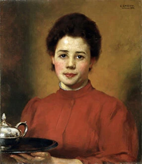 A Woman in Red, 1904. Artist: Karl Gusov