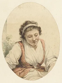 Woman with red cardigan and white ribbon in her hair, 1766-1815. Creator: Jacob van Strij