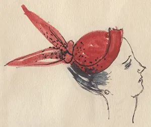 Shirley Prints: Woman in red hat, c1950. Creator: Shirley Markham