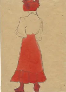 Egon 1890 1918 Prints: Woman with red skirt, c. 1909. Creator: Schiele, Egon (1890-1918)
