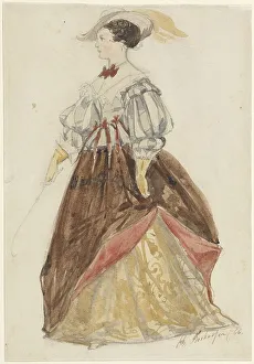 Riding Habit Prints: Woman in riding dress, with feathered hat