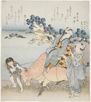 Oxen Collection: Woman riding an ox, Japan, 1829. Creator: Hokusai