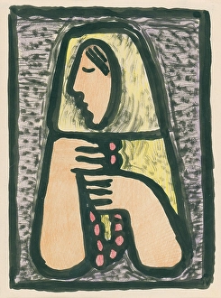 Galanda Prints: Woman with a rosary, around 1933. Creator: Mikulas Galanda