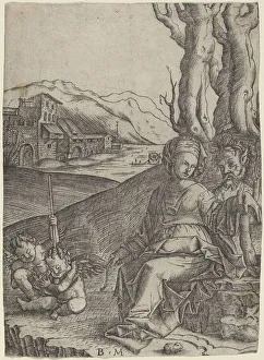 Montagna Benedetto Prints: Woman and Satyr with Two Cupids, c. 1506/1512. Creator: Benedetto Montagna