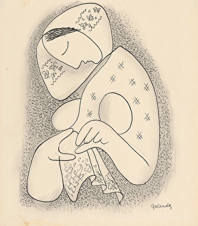 Galanda Prints: Woman in a scarf, around 1930. Creator: Mikulas Galanda