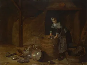 Kitchen Things Prints: A Woman scouring a Pot, c. 1650-1660. Artist: Bosch, Pieter van den (ca. 1613-1663)