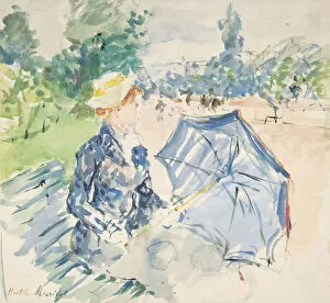 Berthe Marie Pauline Gallery: A Woman Seated at a Bench on the Avenue du Bois, 1885. Creator: Berthe Morisot