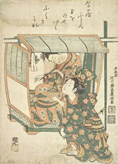 A Woman Seated in a Kago, ca. 1752. Creator: Ishikawa Toyonobu