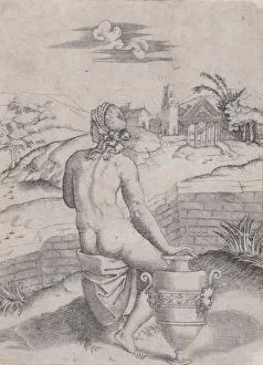 Facing Away Prints: Woman Seated near a Vase, ca. 1514-36. Creator: Agostino Veneziano