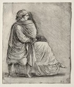 Woman Seated on a Stool, c. 1620s-1630s. Creator: Stefano Della Bella (Italian, 1610-1664)