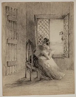 Darley Prints: Woman Seated by a Window, 19th century. Creator: Felix Octavius Carr Darley