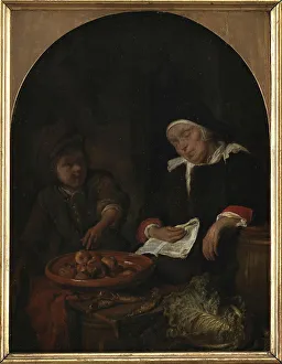 Gabriel Mitzu Prints: A Woman Selling Fruit and Herrings, 1644-1667. Creator: Gabriel Metsu