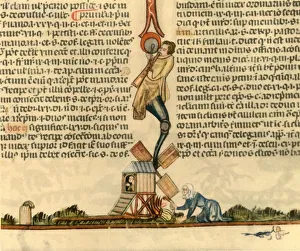 A woman setting a post mill alight, c1340, (1947). Creator: Unknown A woman setting a post mill alight, c1340, (1947). Creator: Unknown