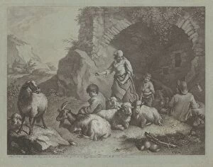 Woman, Shepherd Boys, and Sheep near an Arch, 1759 / 1782. Creator: Francesco Londonio