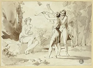 Woman Shooting an Arrow, with Two Companions, 1584/94. Creator: Juan Cristobal