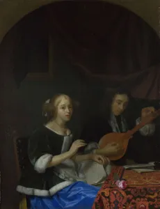 A Woman singing and a Man with a Cittern, ca. 1665-1667. Artist: Schalcken, Godfried Cornelisz (1643-1706) A Woman singing and a Man with a Cittern, ca. 1665-1667. Artist: Schalcken, Godfried Cornelisz (1643-1706)