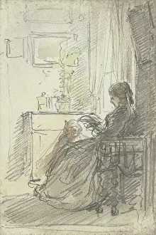 Philipp Prints: Woman sitting with a book by a window, c1840-1890s. Creator: Philipp Rumpf