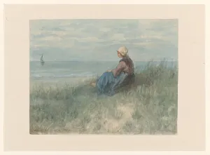 Israels Josef Prints: Woman sitting on the dunes watching the sea, 1834-1892. Creator: Jozef Israels