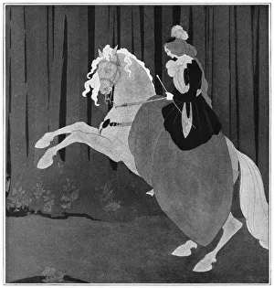 A woman sitting on a rearing horse, 1898.Artist: Aubrey Beardsley A woman sitting on a rearing horse, 1898.Artist: Aubrey Beardsley