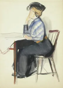 Impatient Prints: A woman sitting at a table, sketch, c1910s. Creator: Verner Thome