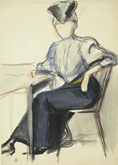 Blank Expression Prints: A woman sitting at a table, sketch, c1910s. Creator: Verner Thome