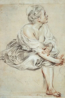 Images Dated 19th September 2005: Woman sitting and turned towards the right, c1716. Artist: Jean-Antoine Watteau