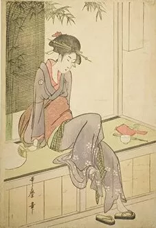 Bamboo Gallery: Woman Sitting on Veranda, Japan, c. 1798. Creator: Kitagawa Utamaro