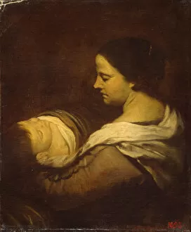 Maternity Gallery: Woman with Sleeping Child, c. 1660. Creator: Martínez del Mazo