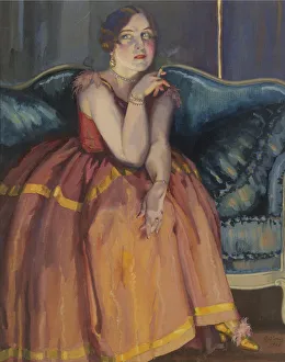 Woman smoking a cigarette on a sofa. Artist: Somov, Konstantin Andreyevich (1869-1939) Woman smoking a cigarette on a sofa. Artist: Somov, Konstantin Andreyevich (1869-1939)