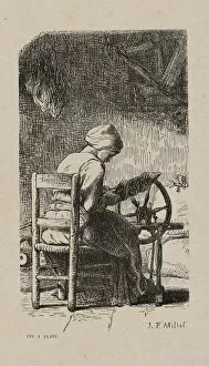 Woman Spinning, 1853, after drawing made in 1852. Creator: Jacques-Adrien Lavieille