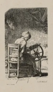 Woman Spinning, 1853, after drawing made in 1852. Creator: Jacques-Adrien Lavieille Woman Spinning, 1853, after drawing made in 1852. Creator: Jacques-Adrien Lavieille