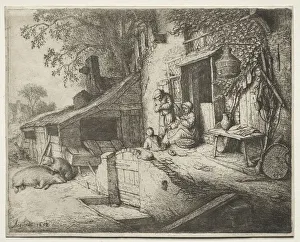 1610 1684 Prints: The Woman Spinning. Creator: Adriaen van Ostade (Dutch, 1610-1684)