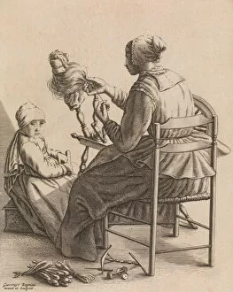 Textile Industry Gallery: A Woman Spinning, Plate 4 from Five Feminine Occupations, ca. 1640-57